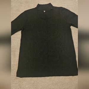 Neiman Marcus Charcoal Knit Sweater Open Neckline Mock Turtleneck